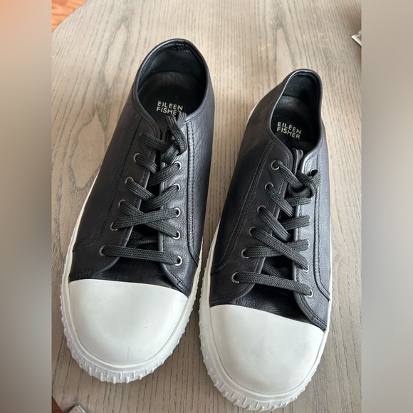 EILEEN FISHER Nod Black Leather Sneakers - Picture 2 of 11
